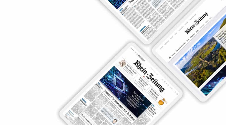 3 Apple iPads mit E-Paper Rhein-Zeitung Abbildung