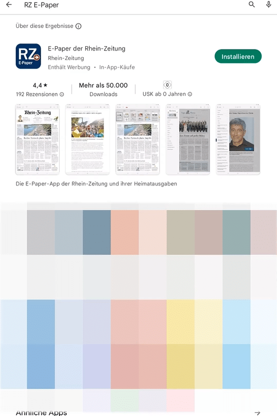 Google Play Store mit RZ E-Paper App