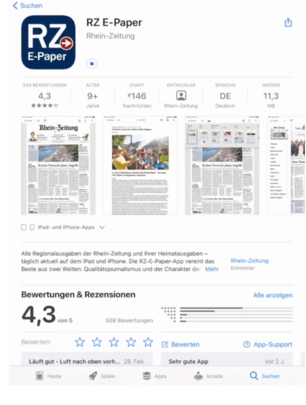 App Store mit RZ E-Paper App