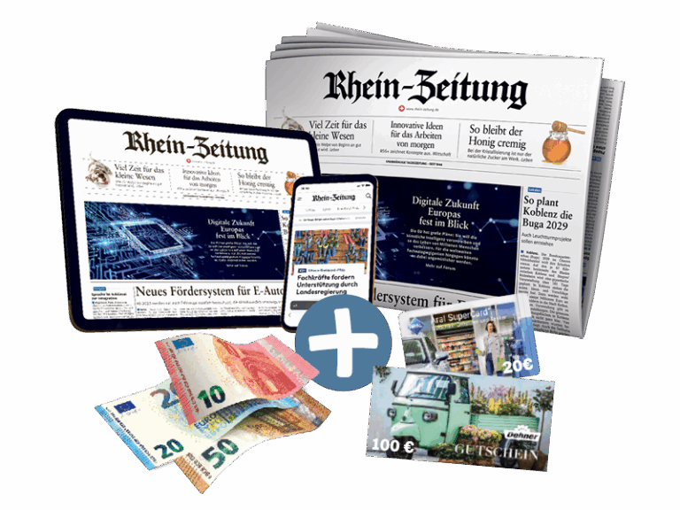 Gedruckte Zeitung, Tablet (E-Paper), iPad, Handy (Rhein-Zeitung.de),, AralSuperCard, Geschenkkarte, Dehner-Gutschein, 80 € Bargeld