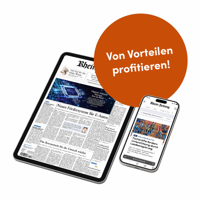 E-Paper Aktion-Abos: Tablet (E-Paper Rhein-Zeitung), Handy (Rhein-Zeitung.de) und Störer (rot): Von Vorteilen profitieren!