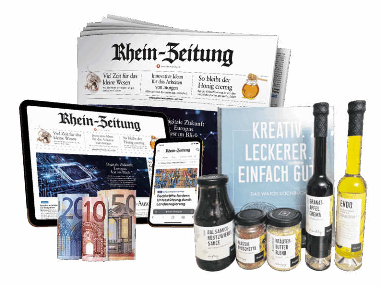 Gedruckte Zeitung, Tablet (E-Paper), iPad, Handy (Rhein-Zeitung.de),, Wajos Geschenkset, 80 € Bargeld