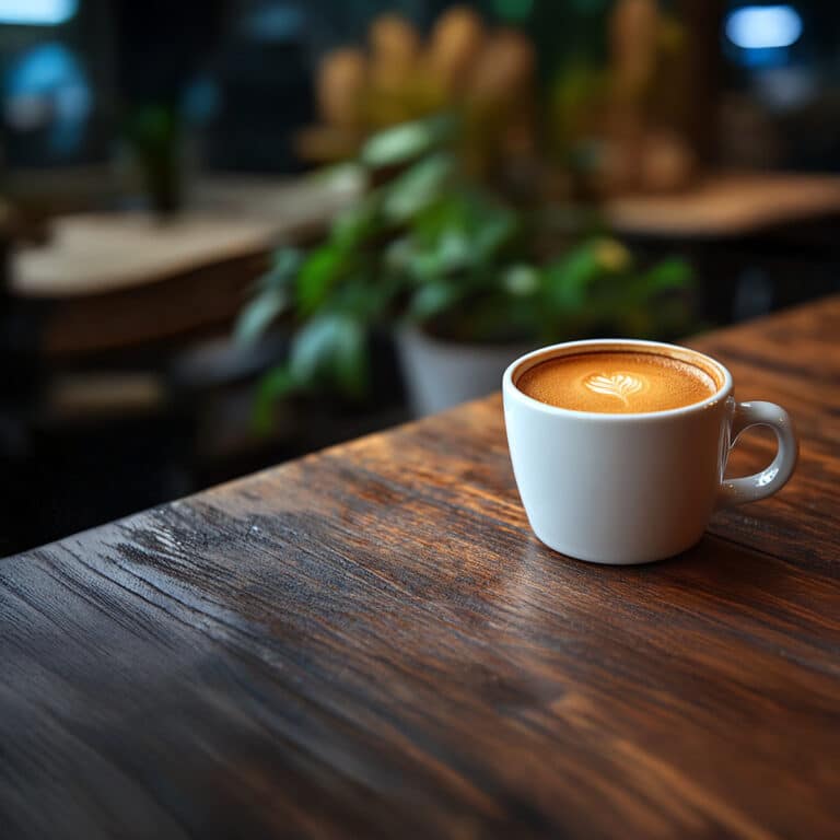 Kaffee-Tasse auf Holz-Tisch