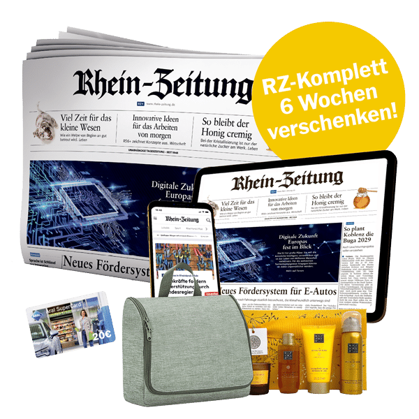 RZ-Komplett Verschenken Ostern 2026: Gedruckte Rhein-Zeitung, Tablet (E-Paper Rhein-Zeitung) und Handy (Rhein-Zeitung.de), Duft- und Pflegeset „The Ritual of Mehr“ der Firma Rituals, Kulturbeutel der Firma reisenthel®, 20 Euro Aral Supercard und Störer: RZ-Komplett 6 Wochen verschenken!
